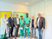 Prof. Dr. Dr. Schippers (v.l.), Lars Wißmann, Oliver Hartjen, Priscilla Blessing Nuvor, Nana Yeboah Opoku, Dr. Norbert Dreyer und Frank Neumann.